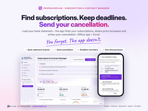 Subscription & Contract Manager – find subscriptions, keep deadlines, send your cancellation