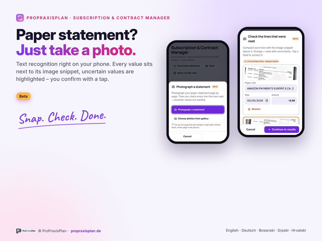 Subscription & Contract Manager – take a photo of a paper statement