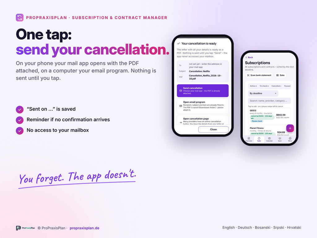 Subscription & Contract Manager – send your cancellation with one tap
