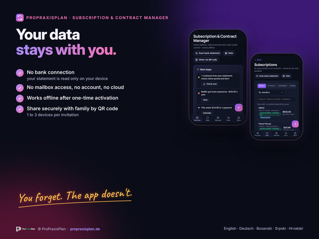 Subscription & Contract Manager – your data stays with you
