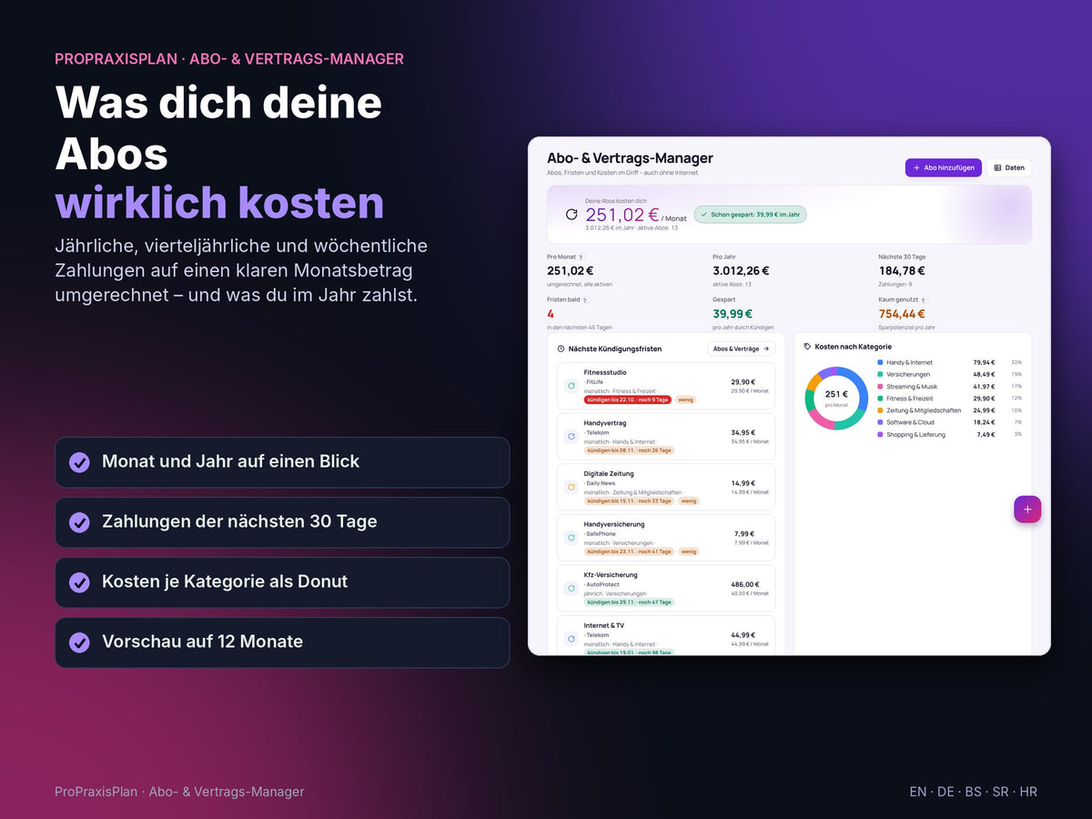 Abo- und Vertrags-Manager – was deine Abos wirklich kosten