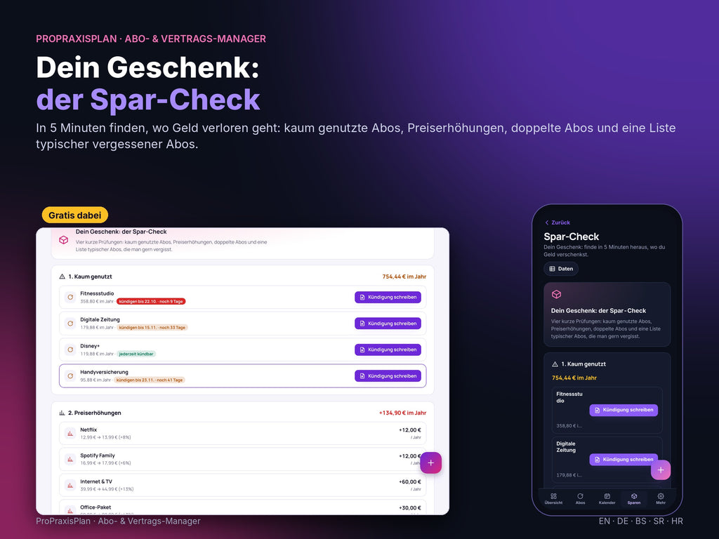 Abo- und Vertrags-Manager – Geschenk: der Spar-Check