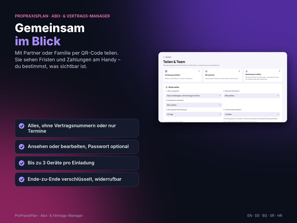 Abo- und Vertrags-Manager – gemeinsam im Blick per QR-Code