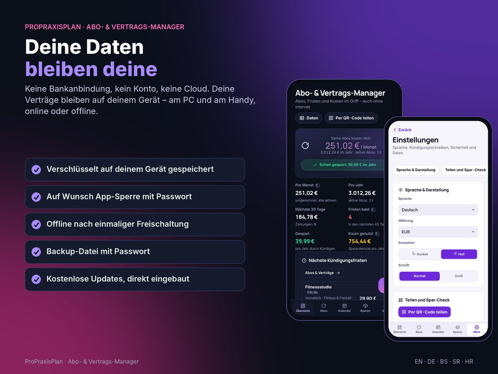 Abo- und Vertrags-Manager – deine Daten bleiben deine