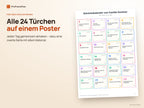 Advent-Aktivitätskalender – alle 24 Türchen auf einem Poster für den Kühlschrank