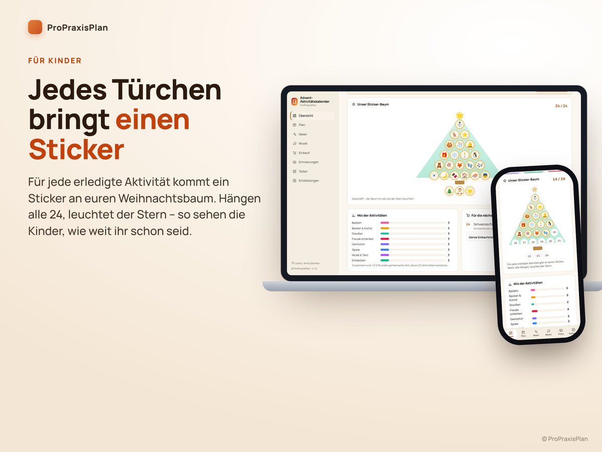 Advent-Aktivitätskalender – Sticker-Weihnachtsbaum: für jede erledigte Aktivität ein Sticker