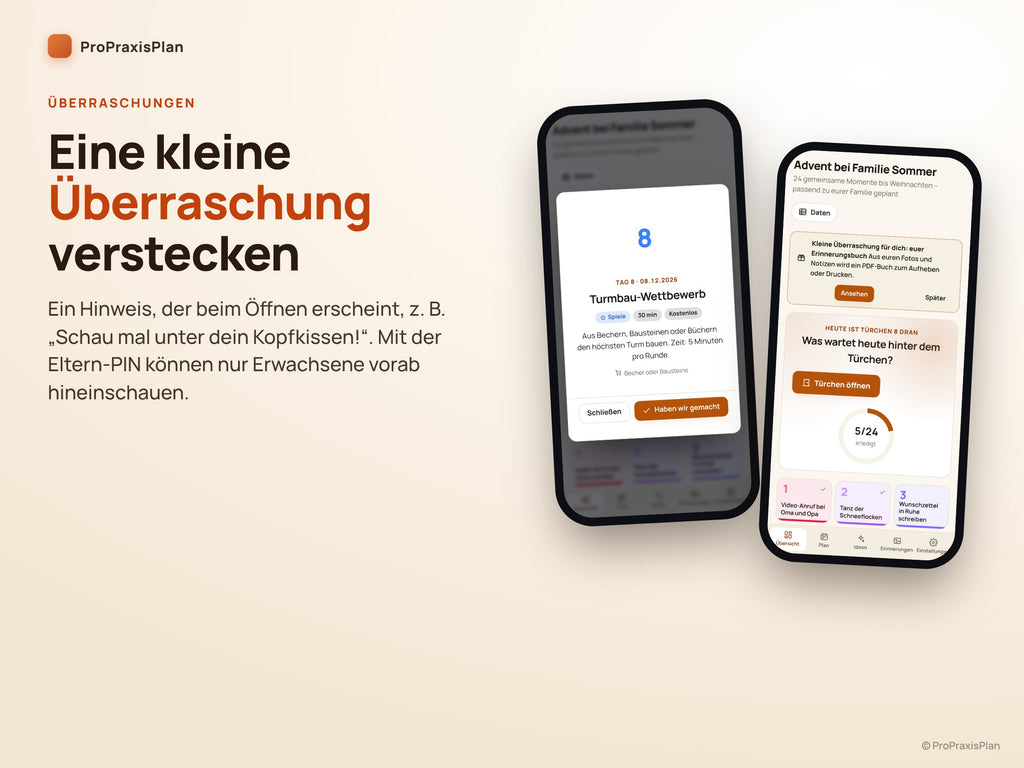 Advent-Aktivitätskalender – kleine Überraschung verstecken, mit Hinweis und Eltern-PIN