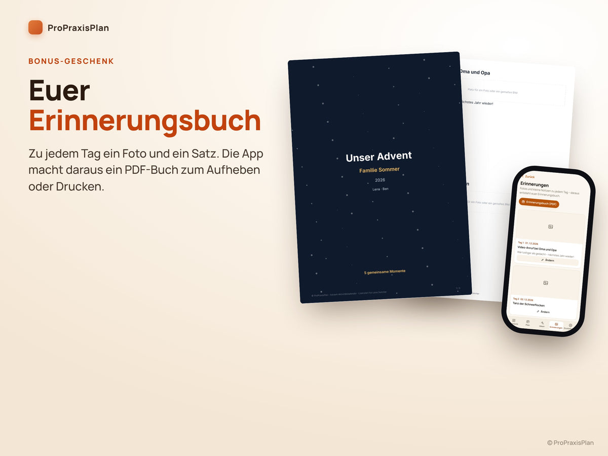 Advent-Aktivitätskalender – Bonus-Geschenk: euer Erinnerungsbuch als PDF