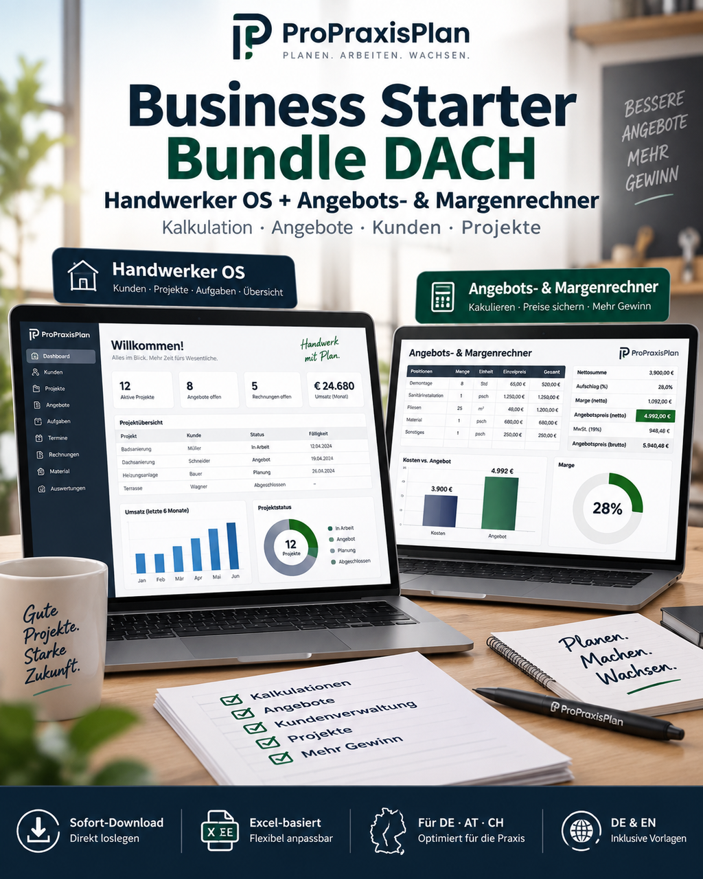 Business Starter Bundle DACH – Handwerker OS + Angebots- & Margenrechner