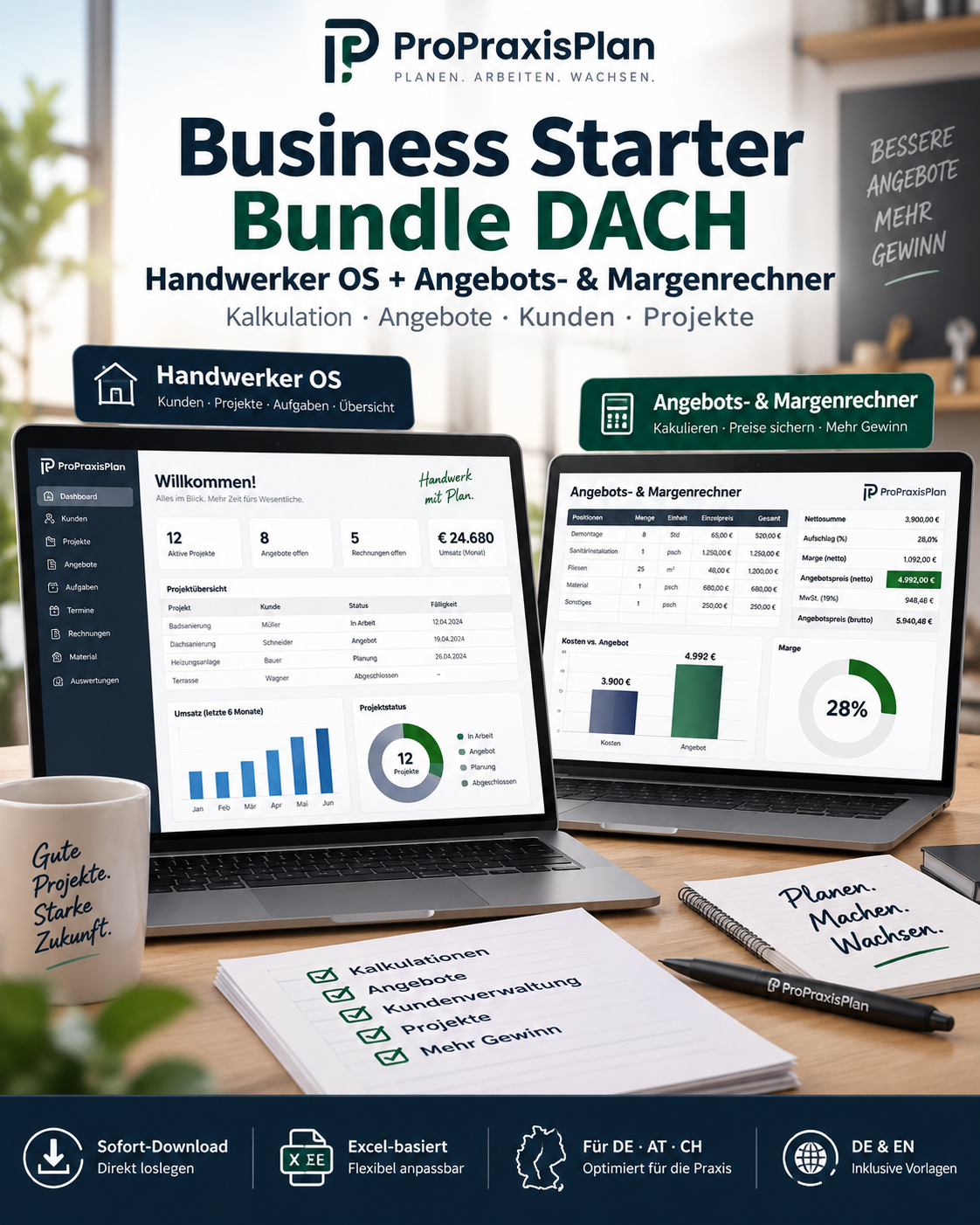 Business Starter Bundle DACH – Handwerker OS + Angebots- & Margenrechner
