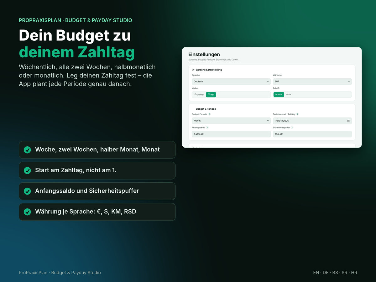 Budget & Payday Studio – dein Budget zu deinem Zahltag