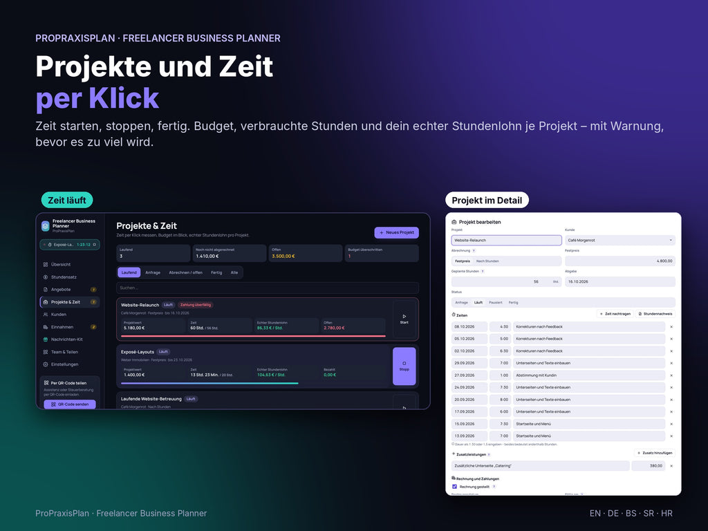 Freelancer Business Planner – Projekte und Zeit per Klick