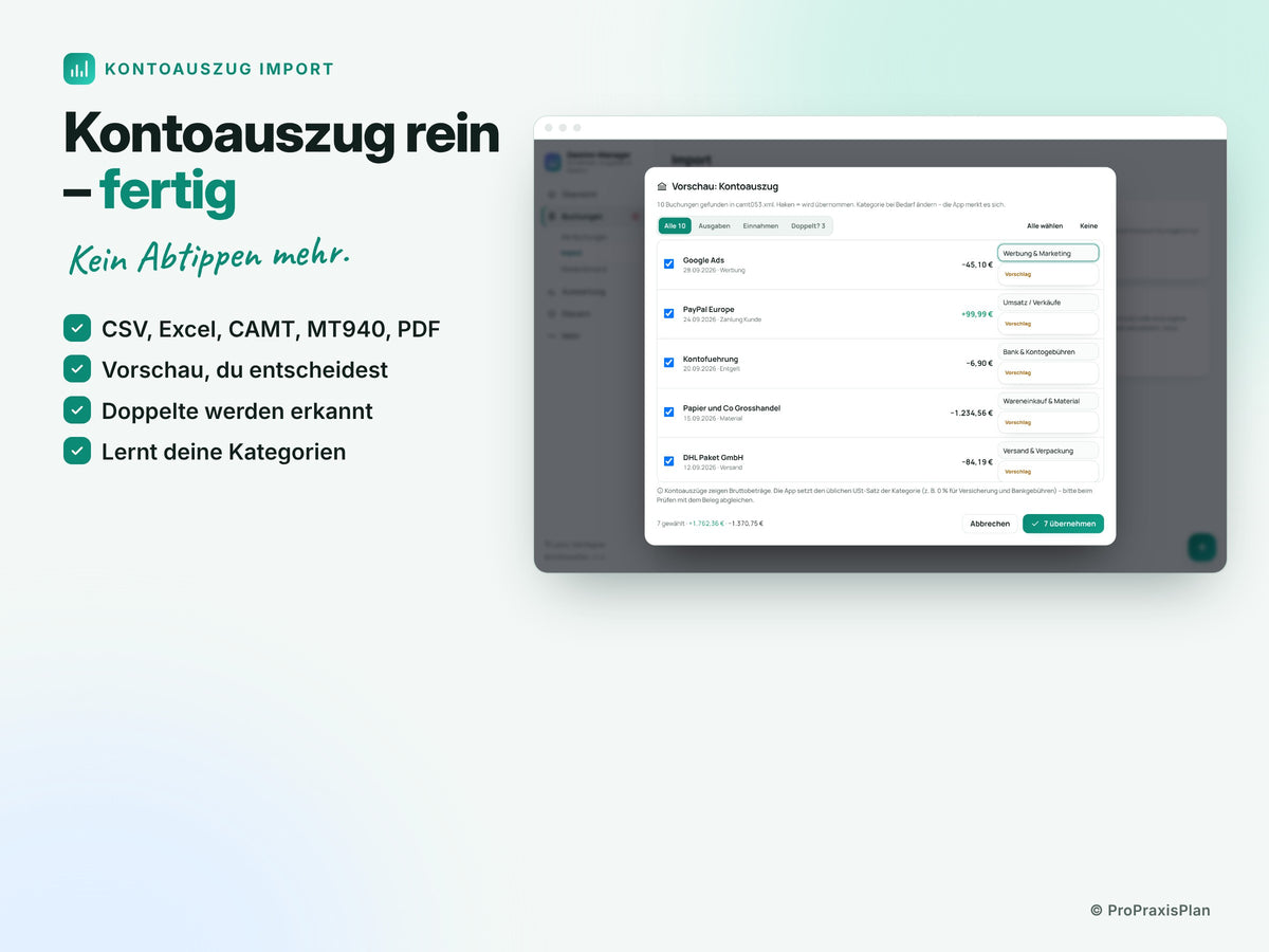 Gewinn-Manager – Kontoauszug rein – fertig