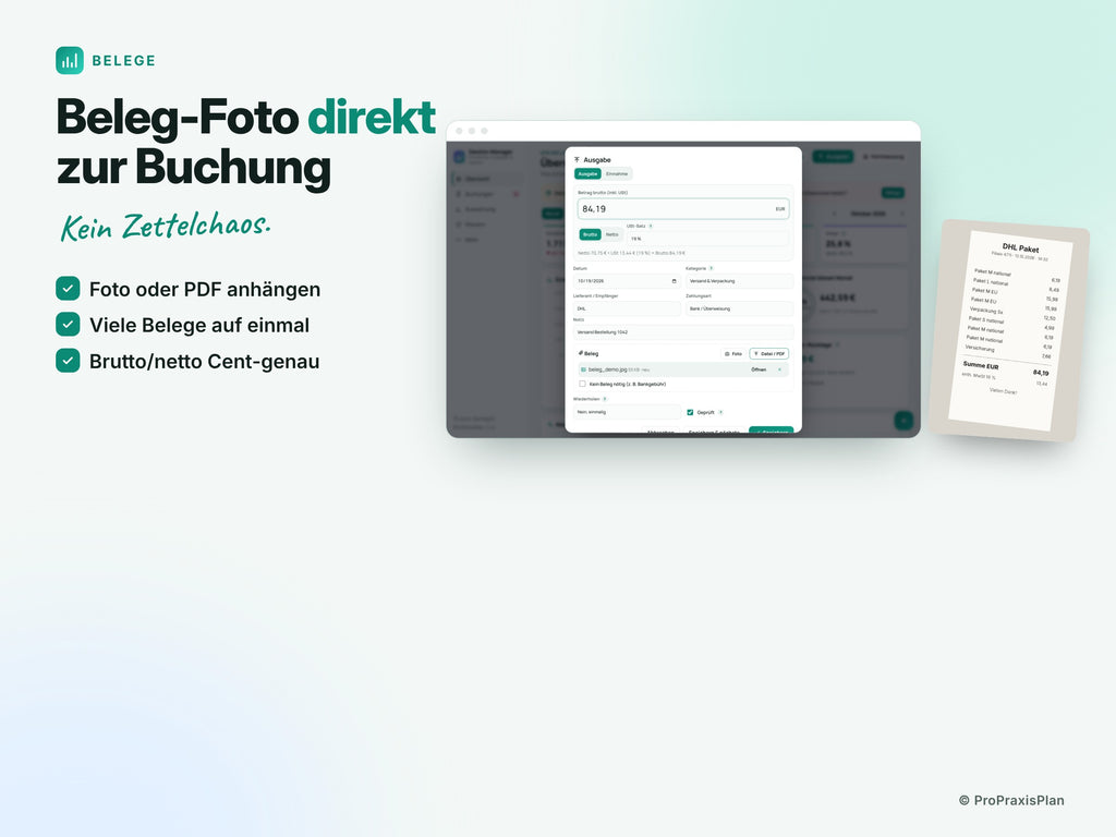 Gewinn-Manager – Beleg-Foto direkt zur Buchung