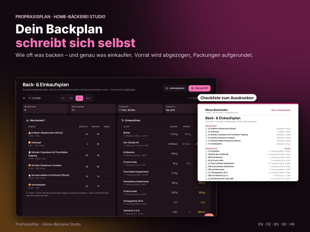 Home-Bäckerei Studio – Backplan und Einkaufsliste schreiben sich selbst