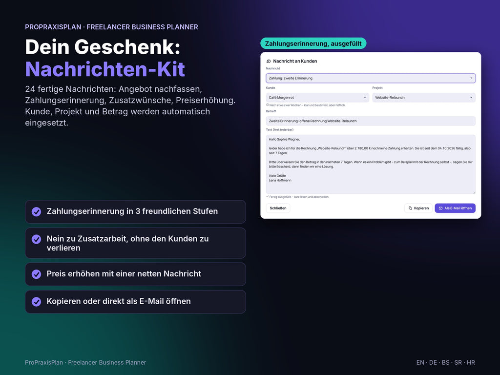 Freelancer Business Planner – Geschenk: Nachrichten-Kit
