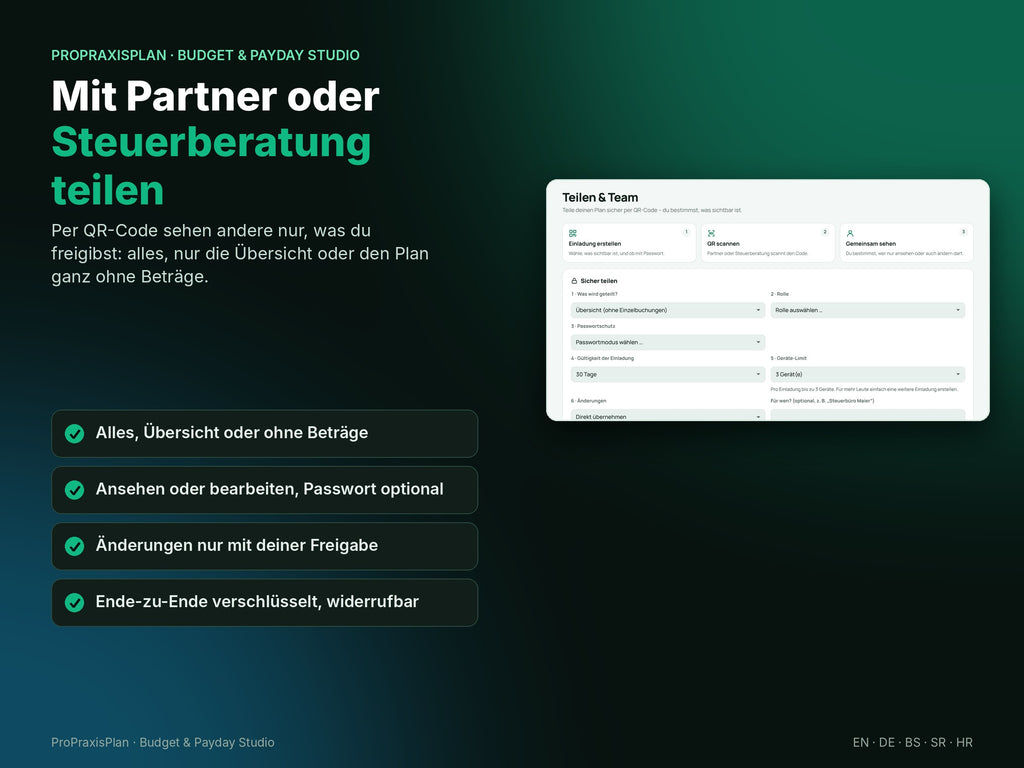 Budget & Payday Studio – mit Partner oder Steuerberatung teilen