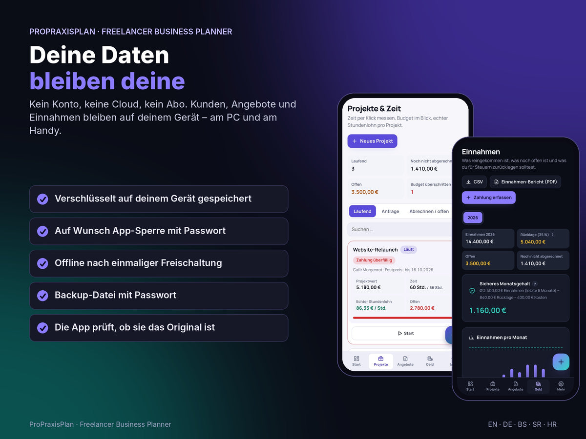 Freelancer Business Planner – deine Daten bleiben deine