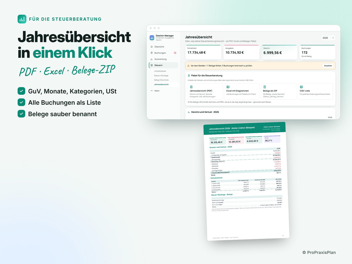 Gewinn-Manager – Jahresübersicht in einem Klick
