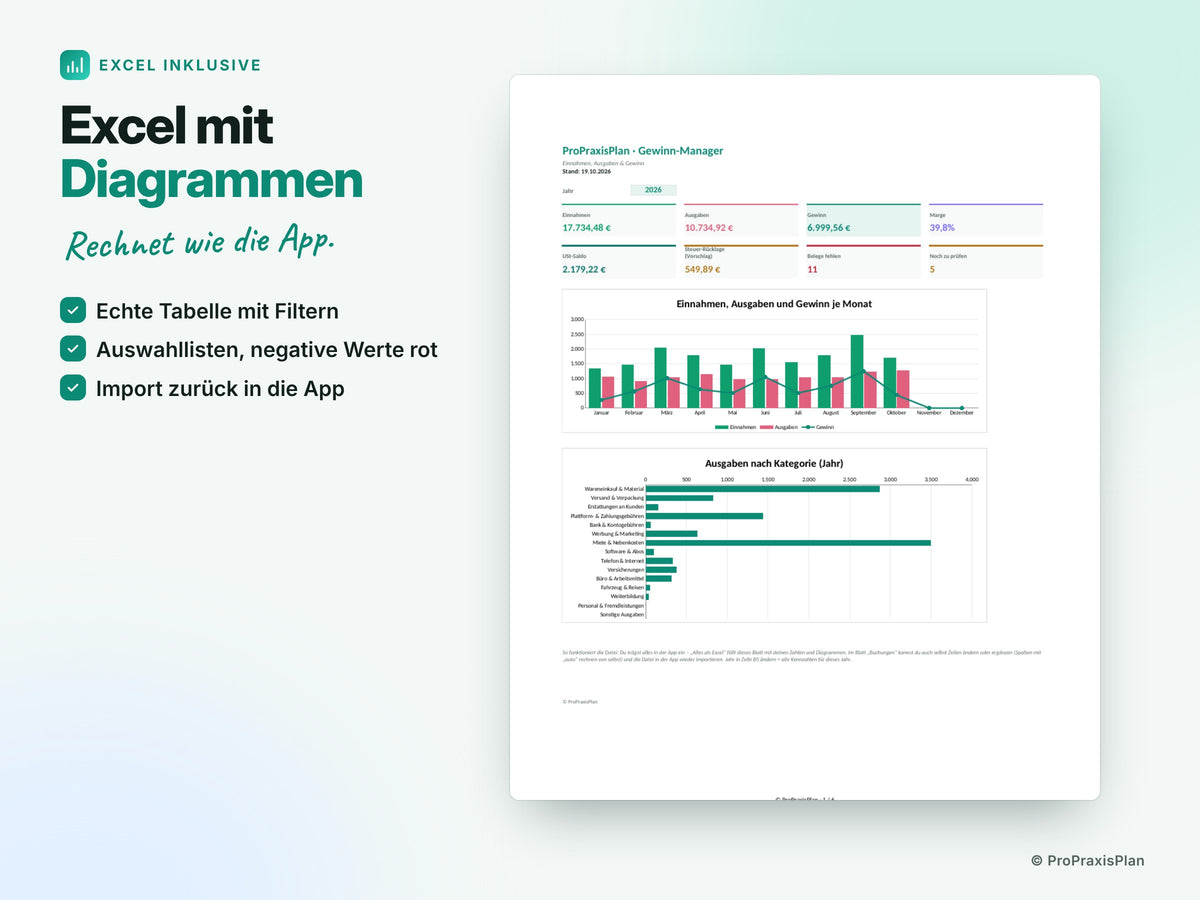 Gewinn-Manager – Excel mit Diagrammen