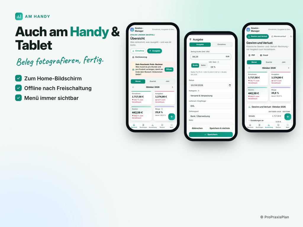 Gewinn-Manager – Auch am Handy & Tablet