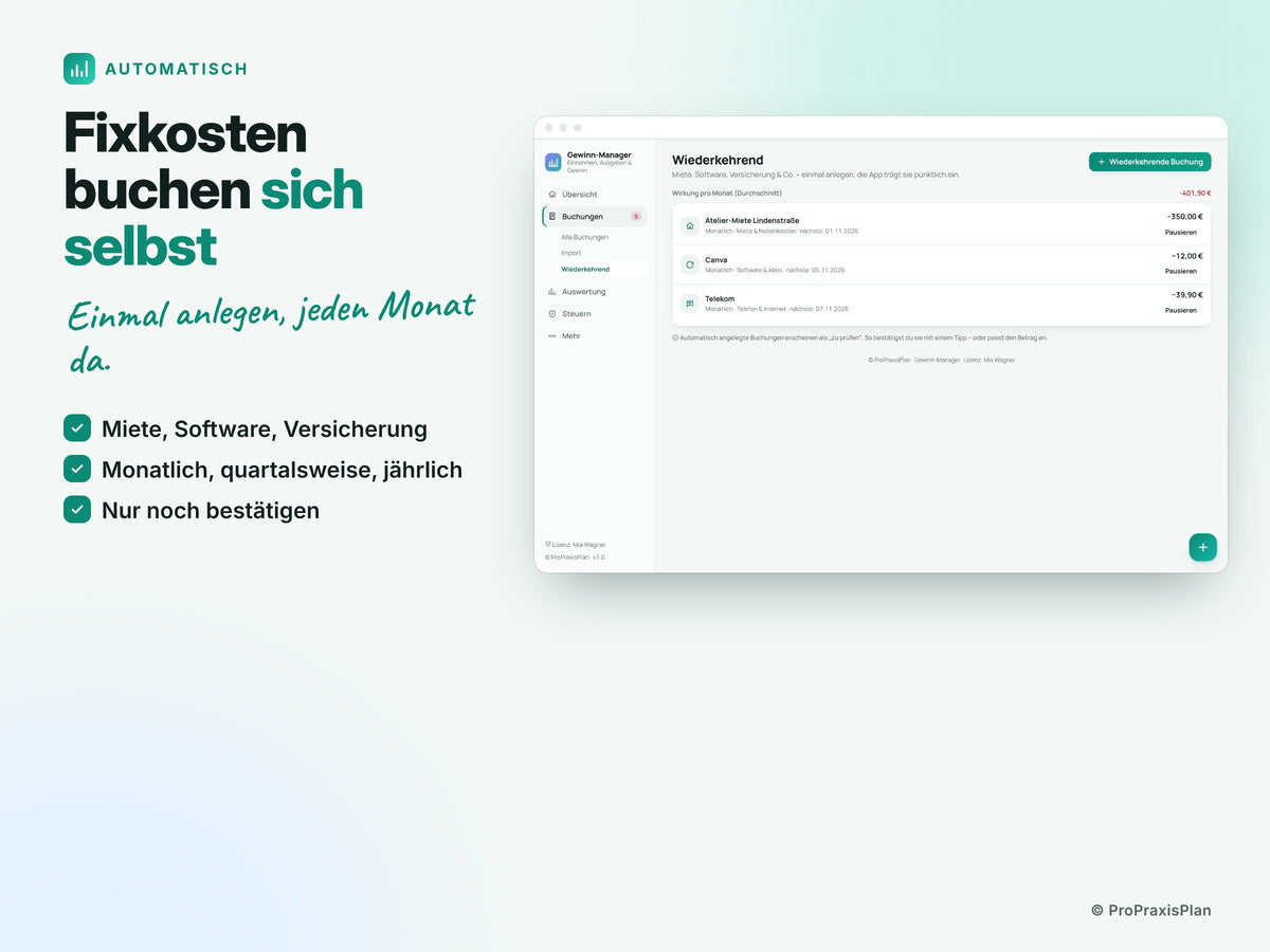 Gewinn-Manager – Fixkosten buchen sich selbst