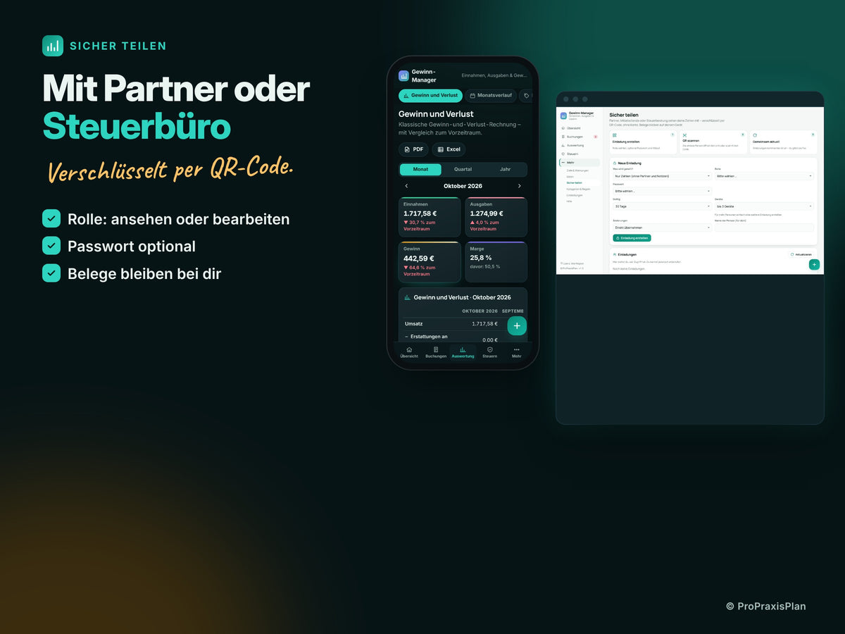 Gewinn-Manager – Mit Partner oder Steuerbüro