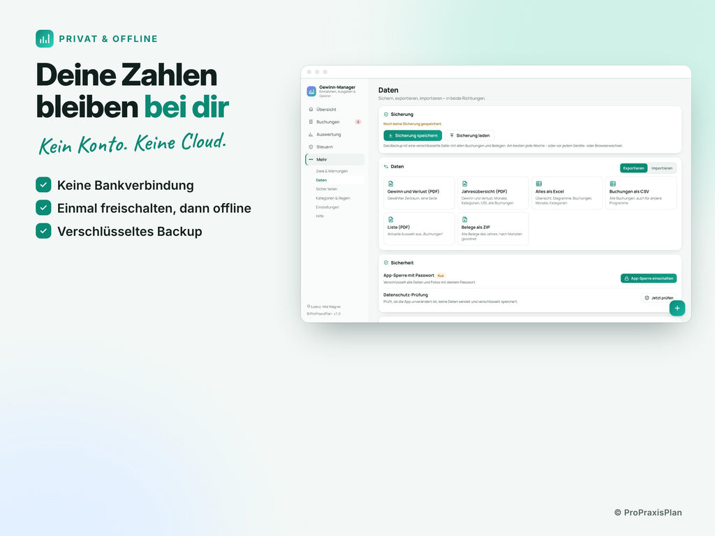 Gewinn-Manager – Deine Zahlen bleiben bei dir