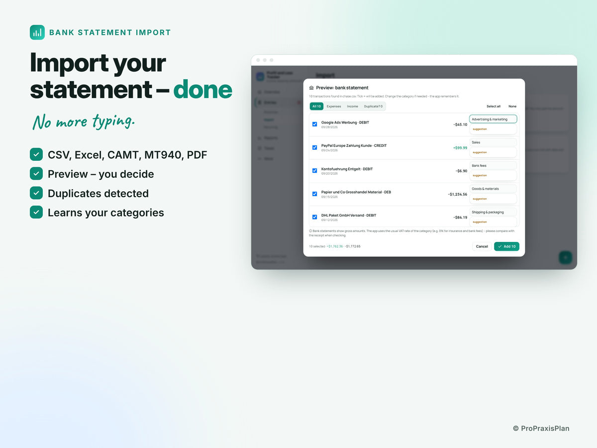 Profit and Loss Tracker – Import your statement – done
