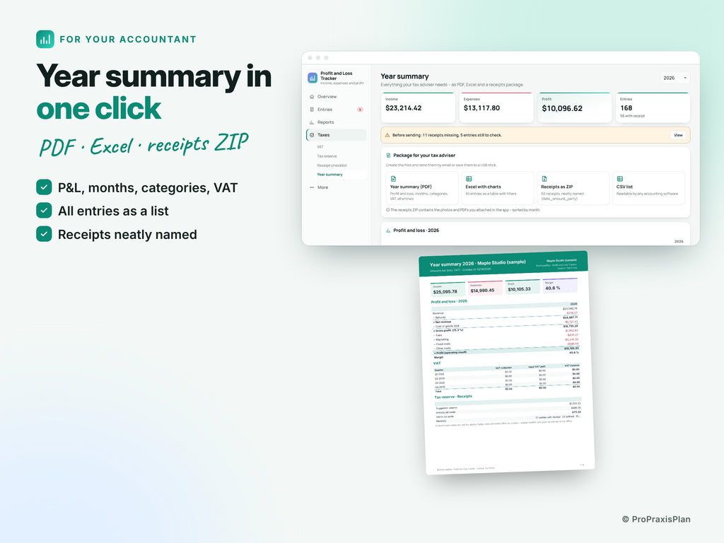 Profit and Loss Tracker – Year summary in one click