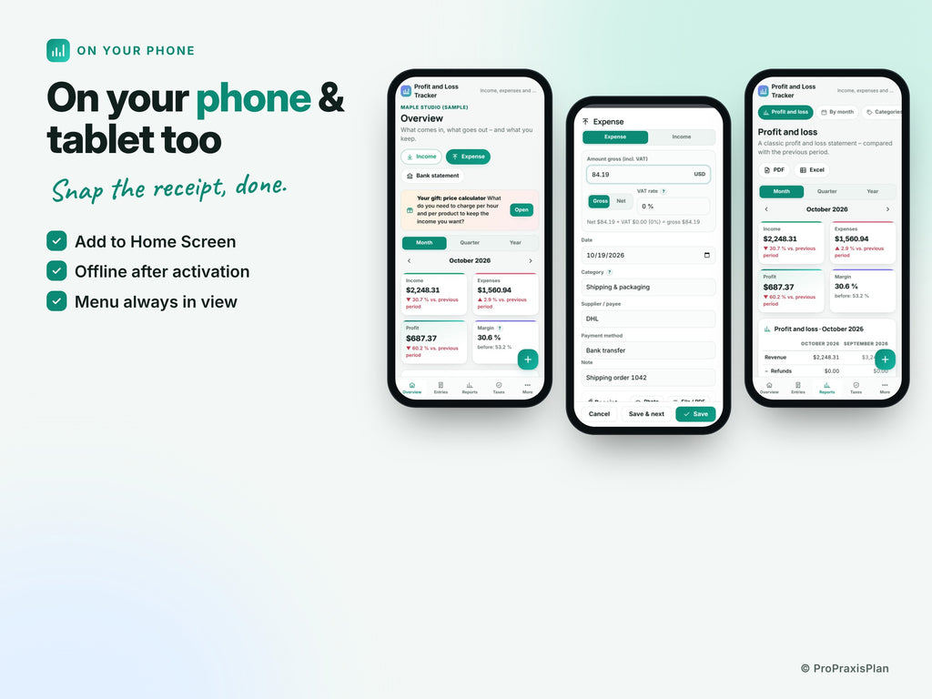 Profit and Loss Tracker – On your phone & tablet too