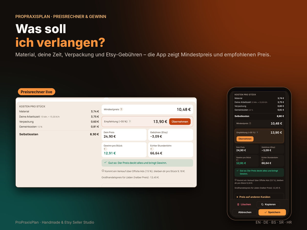 Seller Studio – Preisrechner: was soll ich verlangen?