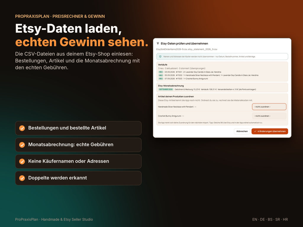 Seller Studio – Etsy-Daten einlesen und echten Gewinn sehen