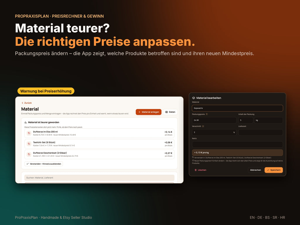Seller Studio – Material teurer? Die richtigen Preise anpassen