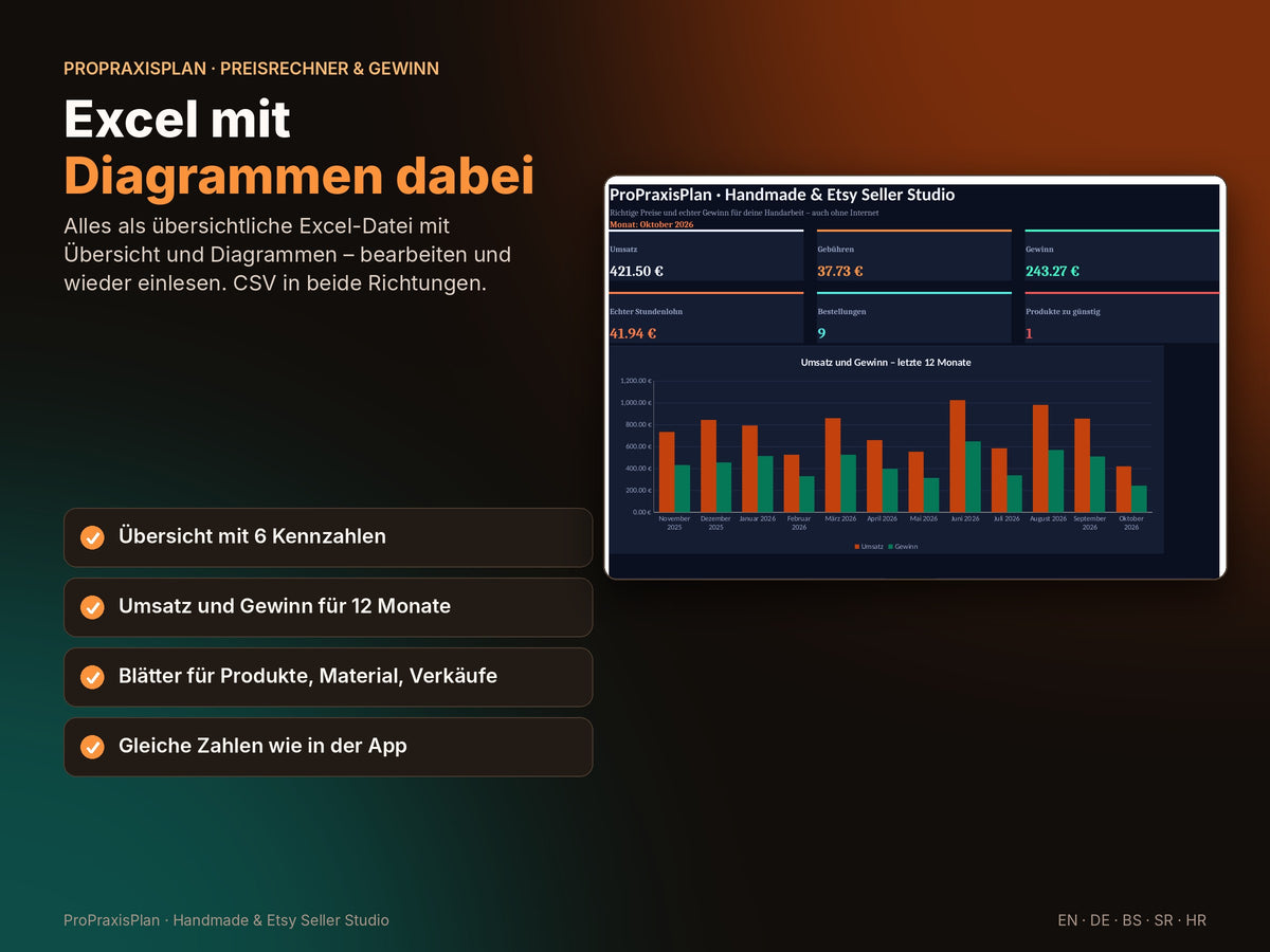 Seller Studio – Excel mit Diagrammen