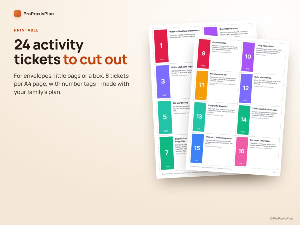 Advent Activity Calendar – 24 activity tickets to print and cut out