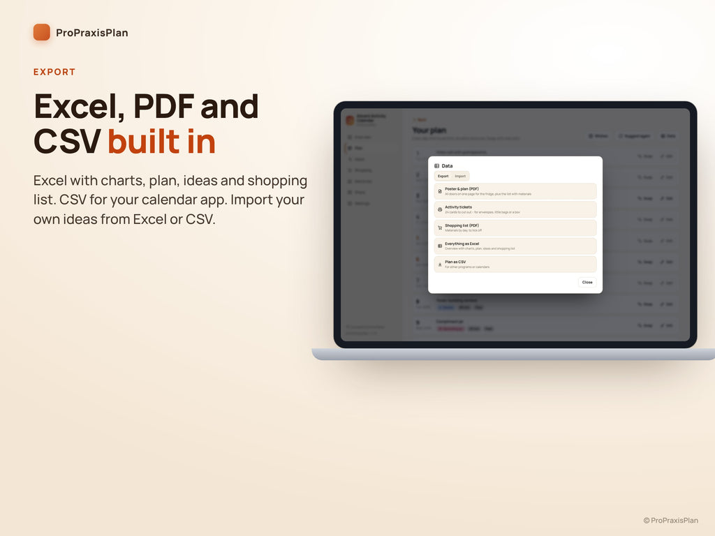 Advent Activity Calendar – export as Excel, PDF and CSV