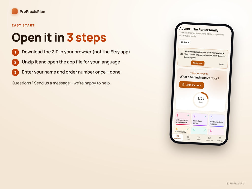 Advent Activity Calendar – get started in 3 steps: download, open, activate