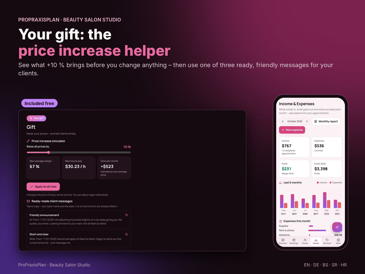 Beauty Salon Studio – your gift: the price increase helper