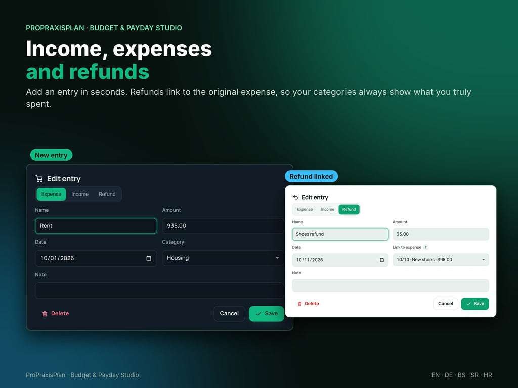 Budget & Payday Studio – income, expenses and refunds