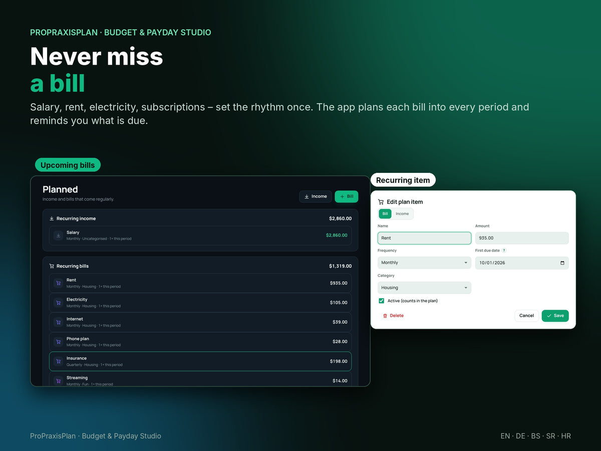 Budget & Payday Studio – never miss a bill