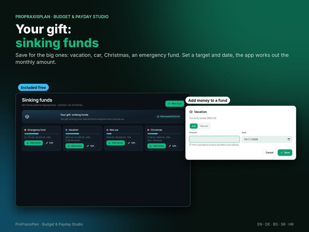 Budget & Payday Studio – your gift: sinking funds