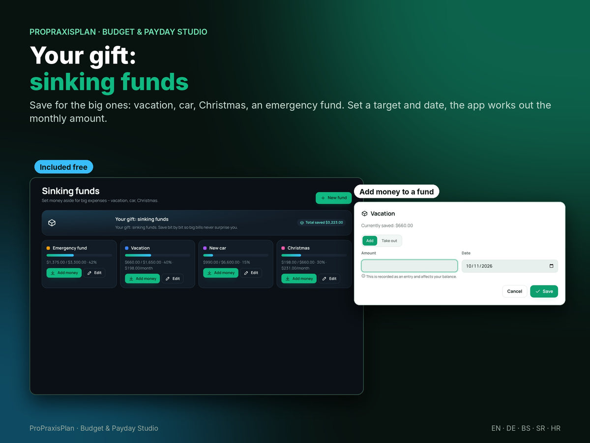 Budget & Payday Studio – your gift: sinking funds