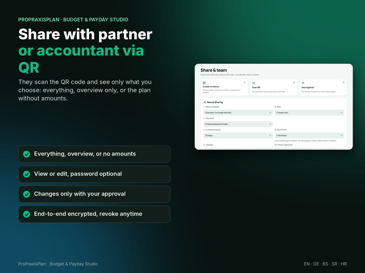 Budget & Payday Studio – share with your partner or accountant