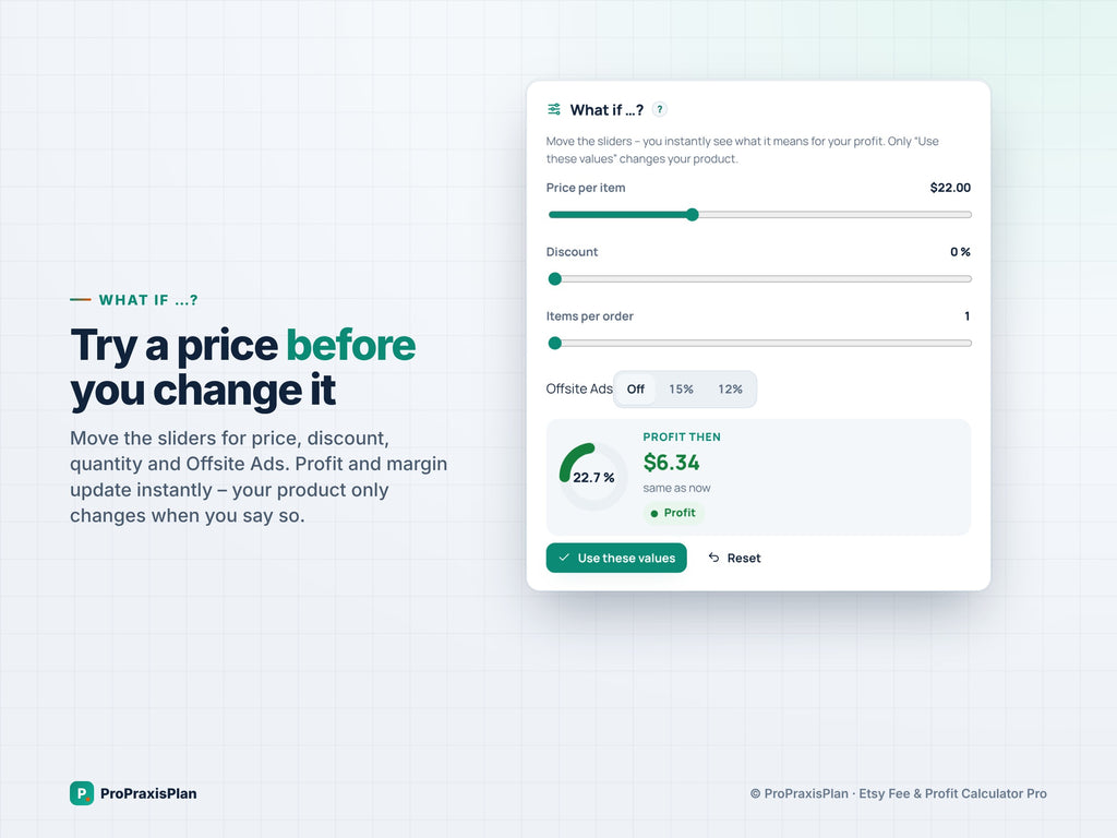 Etsy Pricing Calculator Pro – try a price before you change it