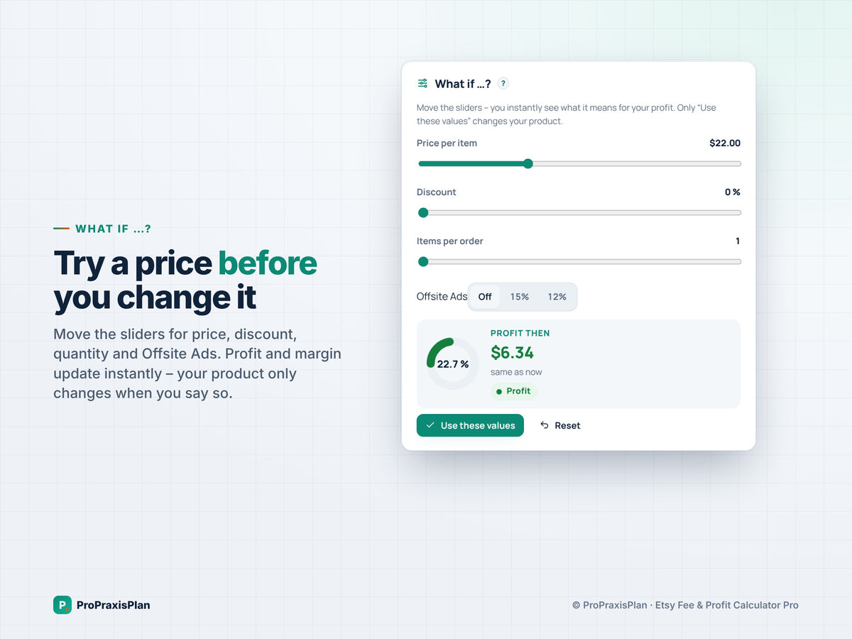 Etsy Pricing Calculator Pro – try a price before you change it