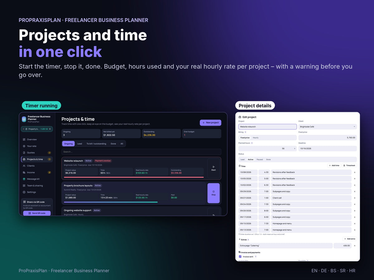 Freelancer Business Planner – projects and time in one click