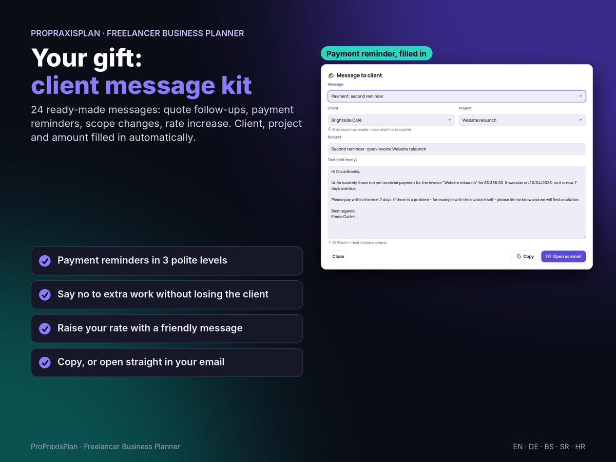 Freelancer Business Planner – your gift: client message kit