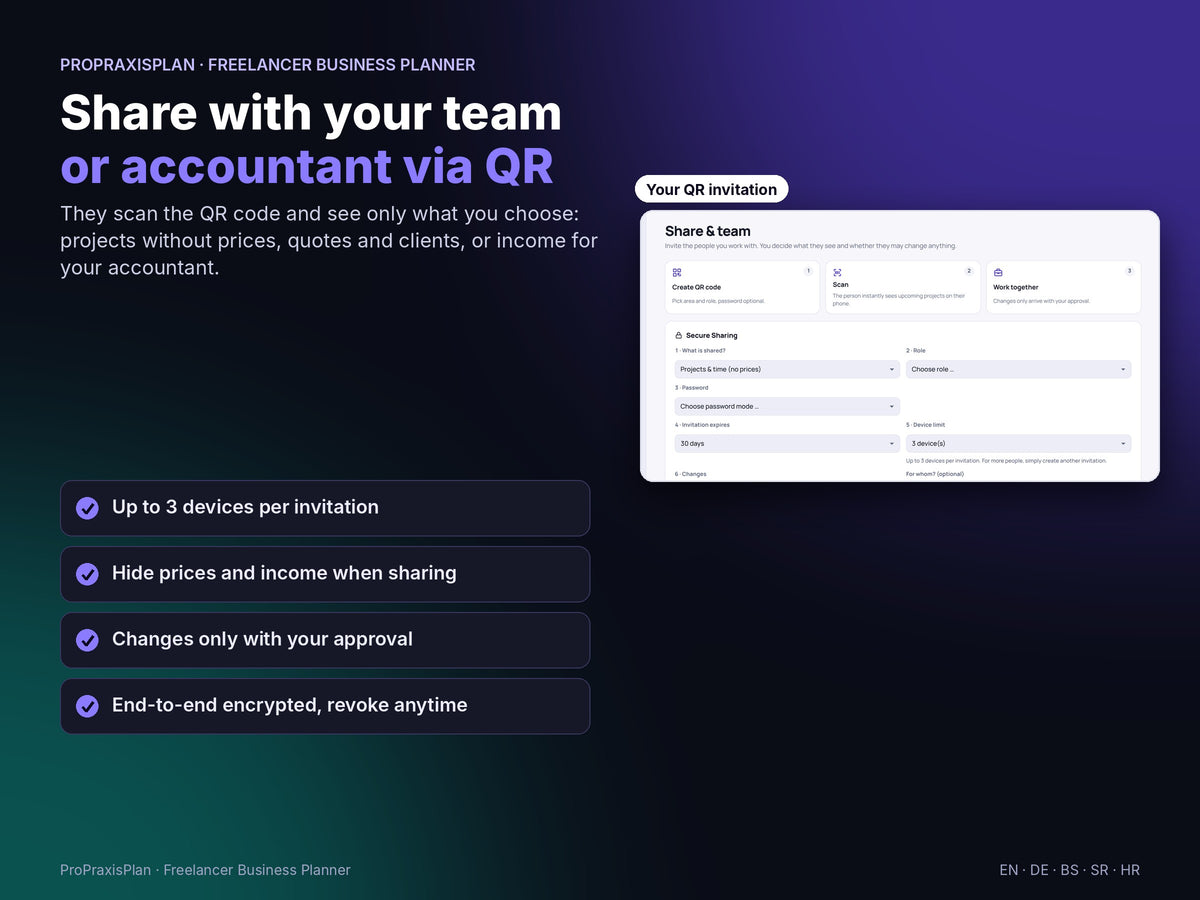 Freelancer Business Planner – share with your team or accountant