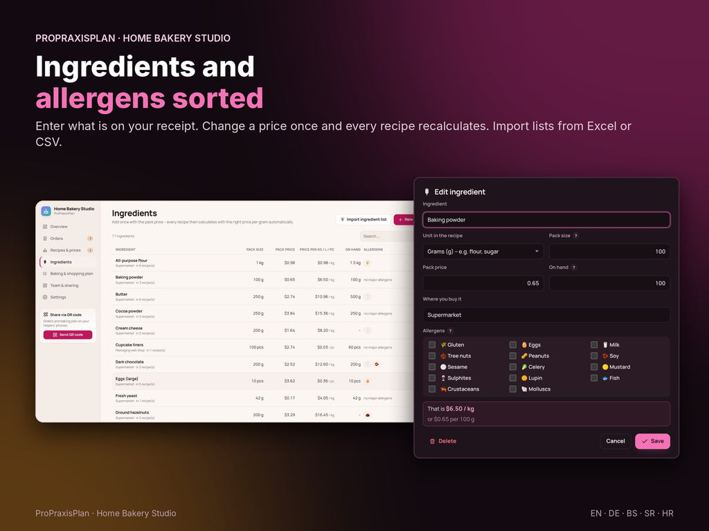 Home Bakery Studio – ingredients and allergens sorted